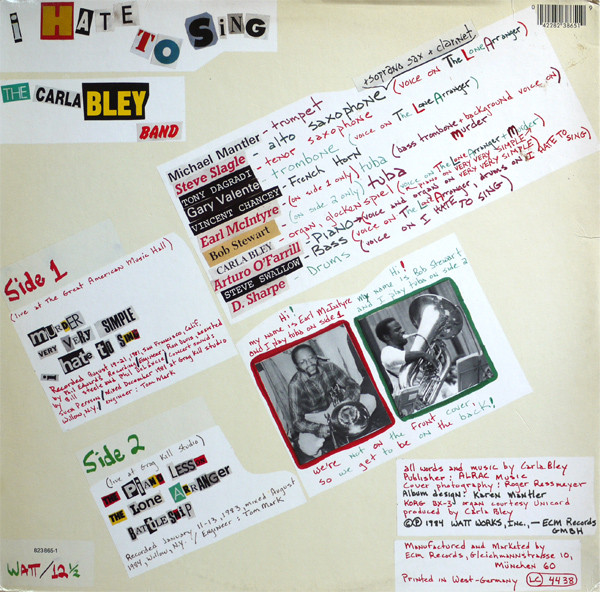 The Carla Bley Band - I Hate To Sing (LP, Album) (Near Mint (NM or M-)) - Image 4