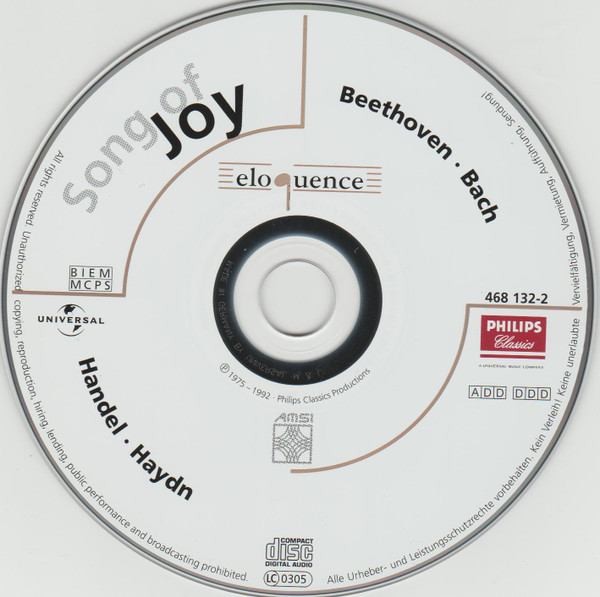 Ludwig van Beethoven, Johann Sebastian Bach, Georg Friedrich Händel, Joseph Haydn / Various - Song Of Joy (CD, Comp) (Mint (M)) - Image 3