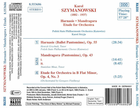 Karol Szymanowski, Chór Filharmonii Śląskiej, Orkiestra Symfoniczna Filharmonii Śląskiej, Karol Stryja - Harnasie (Ballet Pantomime) / Mandragora (Pantomime) / Etude For Orchestra (CD, RE) (Mint (M)) - Image 2