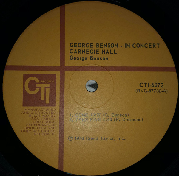 George Benson - In Concert - Carnegie Hall (LP, Album, Gat) (Near Mint (NM or M-)) - Image 3