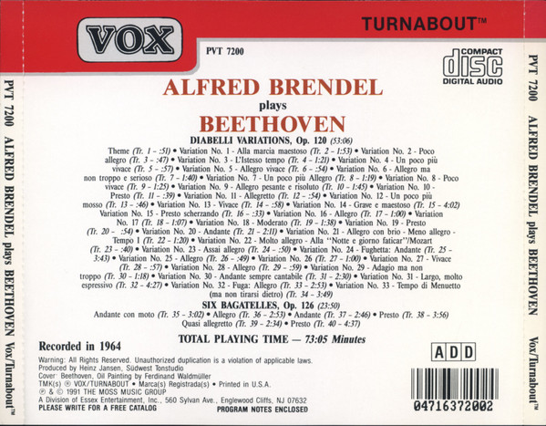 Alfred Brendel Plays Ludwig van Beethoven - Variations On A Waltz By Diabelli, Op. 120 / 6 Bagatelles, Op. 126 (CD, Album, RE) (Near Mint (NM or M-)) - Image 3