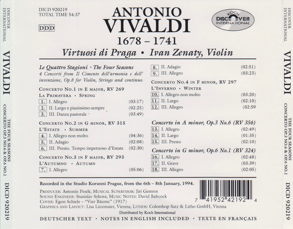 Antonio Vivaldi - Virtuosi Di Praga, Ivan Ženatý - The Four Seasons / Violin Concertos Op. 3 No. 6 & Op. 6 No. 1 (CD, Comp) (Near Mint (NM or M-)) - Image 2