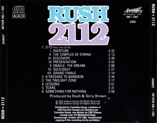 Rush - 2112 (CD, Album, Club, RE) (Mint (M)) - Image 2