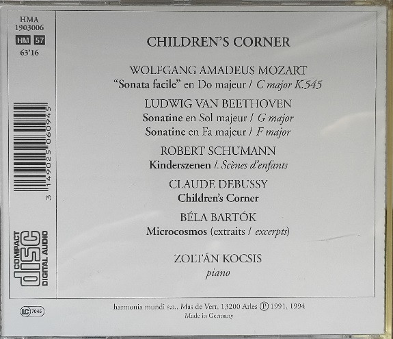 Zoltán Kocsis, Wolfgang Amadeus Mozart, Robert Schumann, Claude Debussy, Béla Bartók - Sonata Facile; Kinderszenen; Children's Corner; Mikrokosmos (CD, Album) (Mint (M)) - Image 2