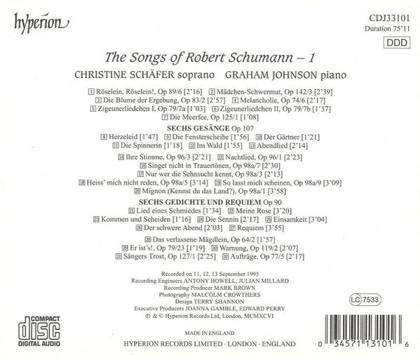 Robert Schumann - Christine Schäfer, Graham Johnson (2) - The Songs Of Robert Schumann - 1 (CD, Album) (Mint (M)) - Image 2
