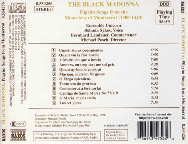 Ensemble Unicorn, Michael Posch - The Black Madonna (Pilgrim Songs From The Monastery Of Montserrat (1400-1420)) (CD, Album) (Mint (M)) - Image 2
