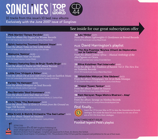 Various / David Harrington - Songlines: Top Of The World 44 (CD, Comp, Enh, Promo) (Mint (M)) - Image 2