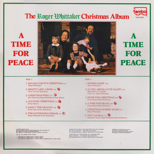 Roger Whittaker - A Time For Peace (The Roger Whittaker Christmas Album) (LP, Album) (Mint (M)) - Image 2