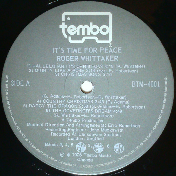 Roger Whittaker - A Time For Peace (The Roger Whittaker Christmas Album) (LP, Album) (Mint (M)) - Image 3