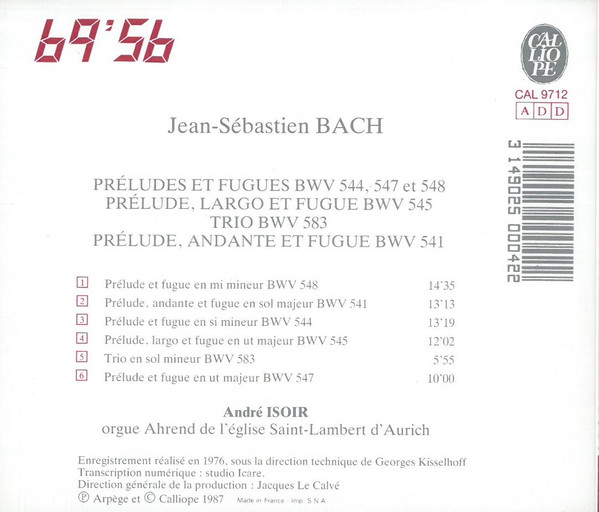 Johann Sebastian Bach, André Isoir - L'Oeuvre Pour Orgue Intégrale Vol. 10: Cinq Grands Préludes Et Fugues (CD, Album) (Mint (M)) - Image 3