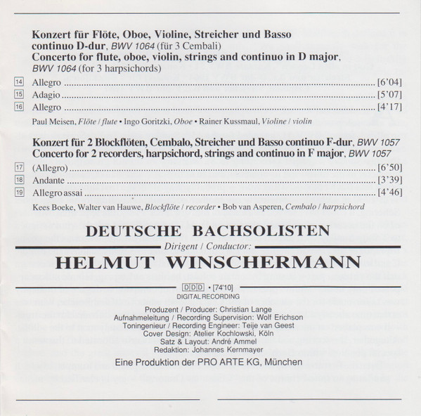 Johann Sebastian Bach, Edita Gruberova, Deutsche Bachsolisten, Helmut Winschermann - Kantaten = Cantatas BWV 199 & 51 / Flötenkonzerte = Flute Concertos (CD) (Near Mint (NM or M-)) - Image 3