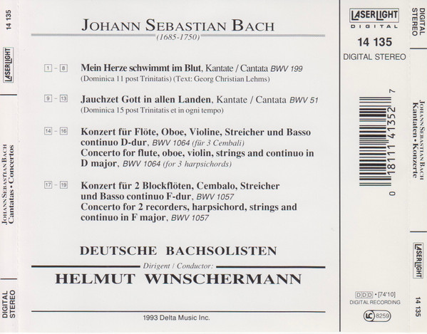 Johann Sebastian Bach, Edita Gruberova, Deutsche Bachsolisten, Helmut Winschermann - Kantaten = Cantatas BWV 199 & 51 / Flötenkonzerte = Flute Concertos (CD) (Near Mint (NM or M-)) - Image 4