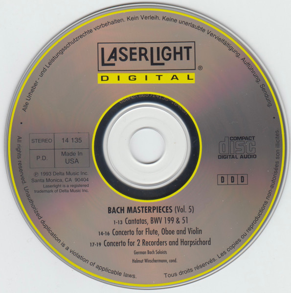 Johann Sebastian Bach, Edita Gruberova, Deutsche Bachsolisten, Helmut Winschermann - Kantaten = Cantatas BWV 199 & 51 / Flötenkonzerte = Flute Concertos (CD) (Near Mint (NM or M-)) - Image 5