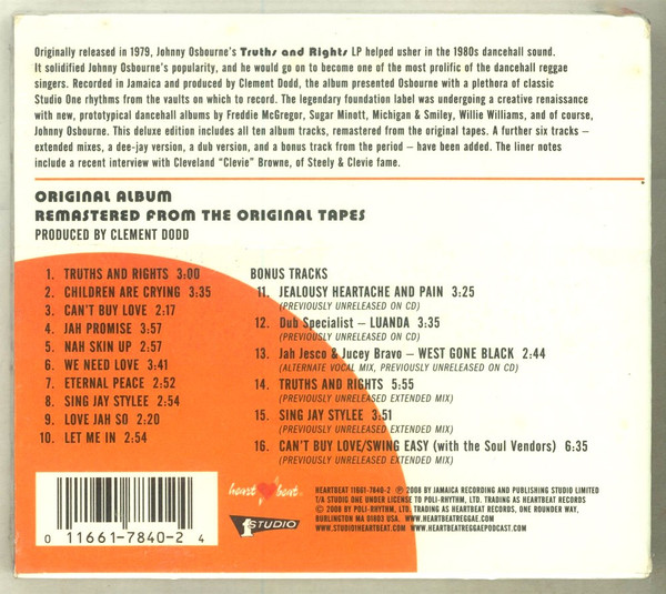Johnny Osbourne - Truths And Rights (CD, Album, Dlx, RE, RM) (Near Mint (NM or M-)) - Image 2