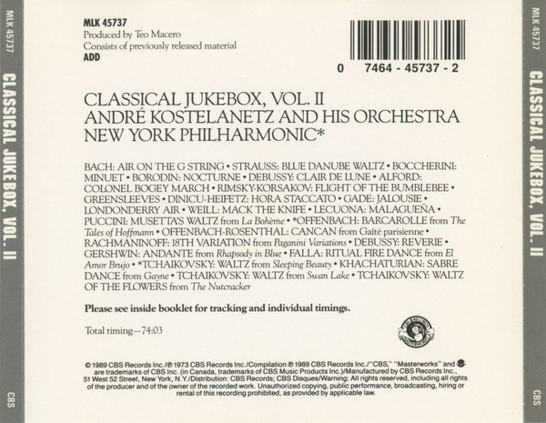 André Kostelanetz And His Orchestra / New York Philharmonic - Classical Jukebox, Vol. II (CD, Comp, Club) (Mint (M)) - Image 4