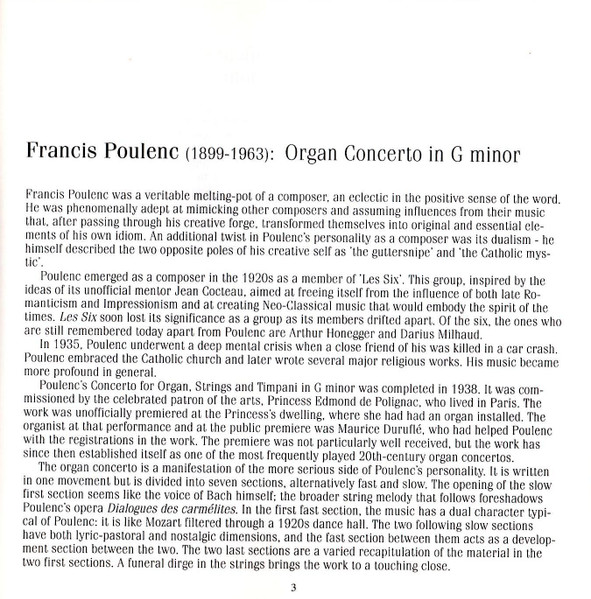 Francis Poulenc, Marcel Dupré, Olivier Messiaen, Joseph Bonnet, Kalevi Kiviniemi, Moscow Chamber Orchestra, Constantine Orbelian - Poulenc, Dupré, Messiaen, Bonnet (CD, Album) (Near Mint (NM or M-)) - Image 2