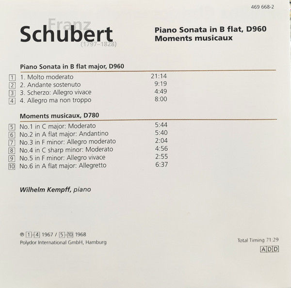 Franz Schubert, Wilhelm Kempff - Piano Sonata In B Flat, D 960 / Moments Musicaux (CD, Comp) (Near Mint (NM or M-)) - Image 3