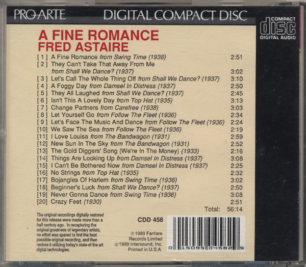 Fred Astaire - A Fine Romance (CD, Comp) (Near Mint (NM or M-)) - Image 2