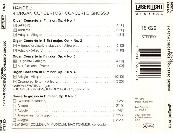 Georg Friedrich Händel, Gábor Lehotka - 4 Organ Concertos - Concerto Grosso (CD, Comp) (Near Mint (NM or M-)) - Image 2