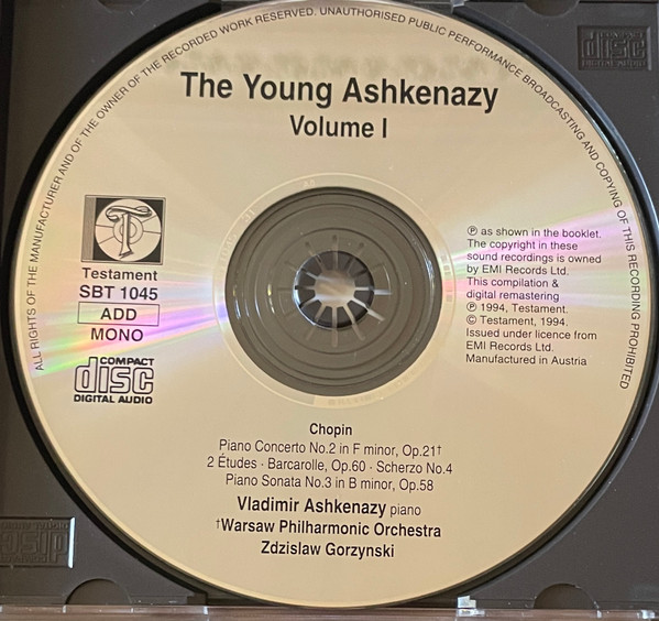 Frédéric Chopin, Vladimir Ashkenazy, Orkiestra Symfoniczna Filharmonii Narodowej, Zdzisław Górzyński - The Young Ashkenazy Volume I (CD, Comp, Mono) (Near Mint (NM or M-)) - Image 2