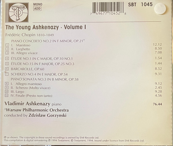 Frédéric Chopin, Vladimir Ashkenazy, Orkiestra Symfoniczna Filharmonii Narodowej, Zdzisław Górzyński - The Young Ashkenazy Volume I (CD, Comp, Mono) (Near Mint (NM or M-)) - Image 3