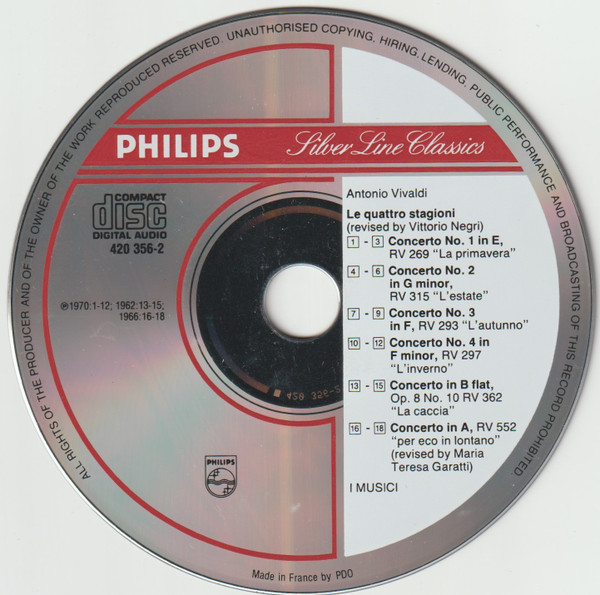 Antonio Vivaldi - I Musici, Roberto Michelucci - Le Quattro Stagioni = The Four Seasons ・ Die Vier Jahreszeiten, Concerti "La Caccia" ・ "Per Eco In Lontano" (CD, Comp, RM) (Near Mint (NM or M-)) - Image 3