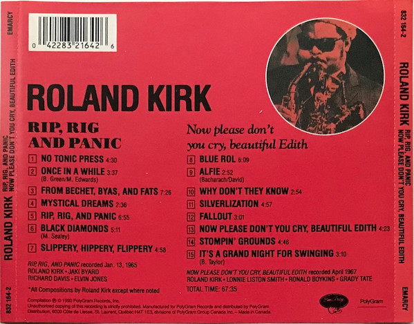 Roland Kirk - Rip, Rig & Panic / Now Please Don't You Cry, Beautiful Edith (CD, Comp, RM, RP) (Near Mint (NM or M-)) - Image 2