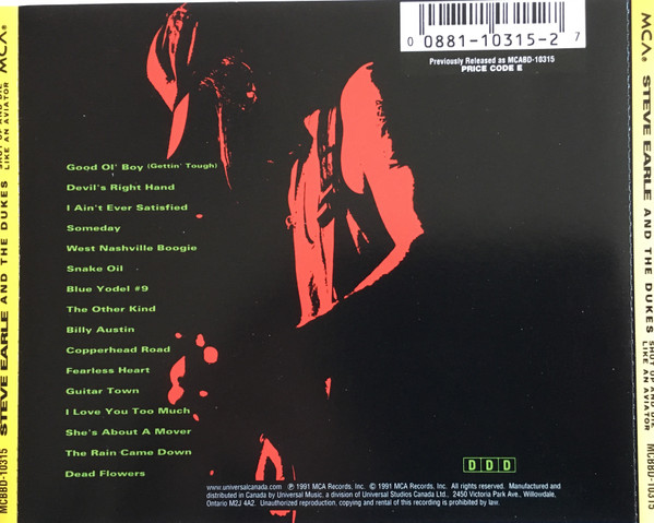 Steve Earle & The Dukes - Shut Up And Die Like An Aviator (CD, Album) (Near Mint (NM or M-)) - Image 2
