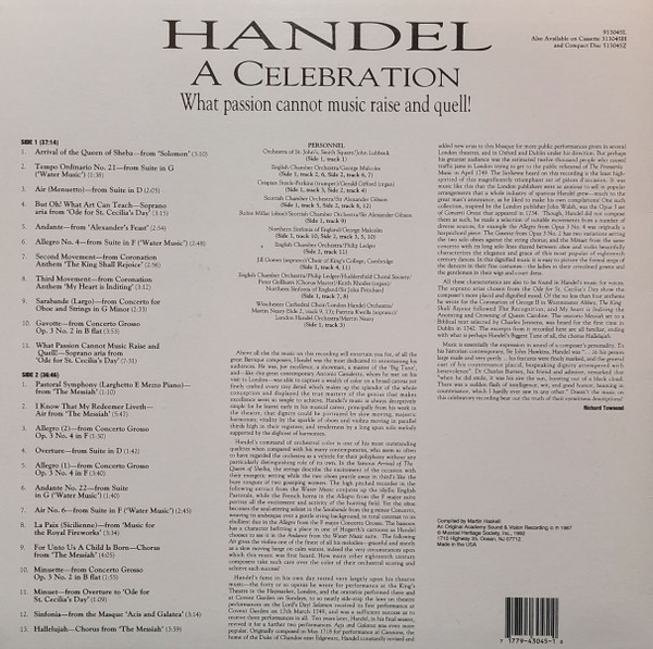 Georg Friedrich Händel / The King's College Choir Of Cambridge / Huddersfield Choral Society - A Celebration (What Passion Cannot Music Raise And Quell!) (LP) (Near Mint (NM or M-)) - Image 2