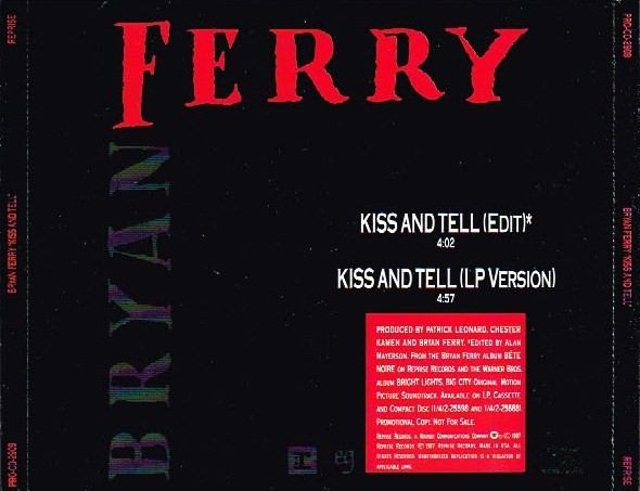 Bryan Ferry - Kiss And Tell (CD, Single, Promo) (Near Mint (NM or M-)) - Image 2