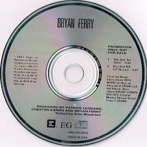 Bryan Ferry - Kiss And Tell (CD, Single, Promo) (Near Mint (NM or M-)) - Image 3