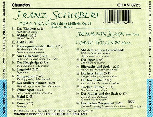 Franz Schubert - Benjamin Luxon, David Willison - Die Schöne Müllerin (CD, Album) (Mint (M)) - Image 3