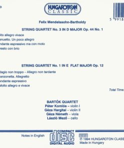 Alternative view of Felix Mendelssohn-Bartholdy, Bartók Quartet - String Quartets D Major Op. 44 No. 1 / E Flat Major Op. 12 (CD, RE) (Near Mint (NM or M-))