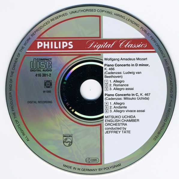 Wolfgang Amadeus Mozart - Mitsuko Uchida, English Chamber Orchestra, Jeffrey Tate - Piano Concertos · Klavierkonzerte No.20 KV 466 · No. 21 KV 467 (CD, Album) (Near Mint (NM or M-)) - Image 3