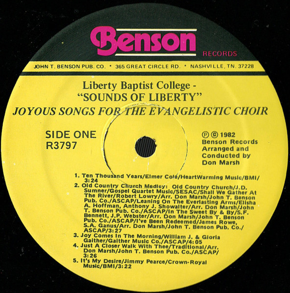 Liberty Baptist College Sounds Of Liberty - Joyous Songs For The Evangelistic Choir (LP, Album) (Mint (M)) - Image 3
