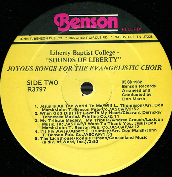 Liberty Baptist College Sounds Of Liberty - Joyous Songs For The Evangelistic Choir (LP, Album) (Mint (M)) - Image 4