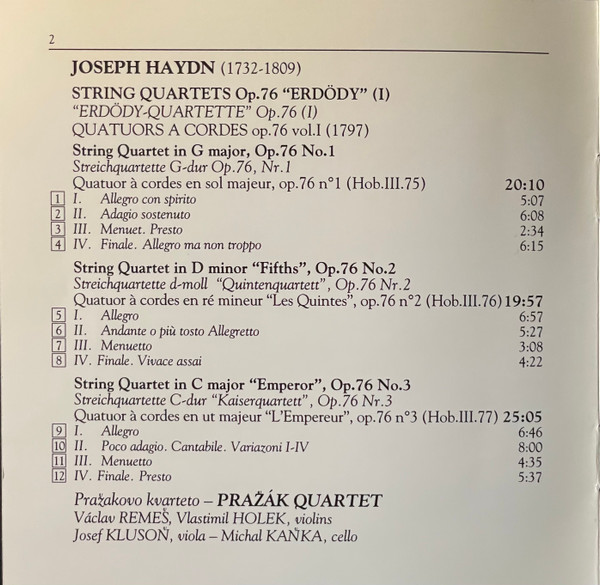 Joseph Haydn - Prazak Quartet - String Quartets Op.76 N°1-3 (CD, Dig) (Mint (M)) - Image 4