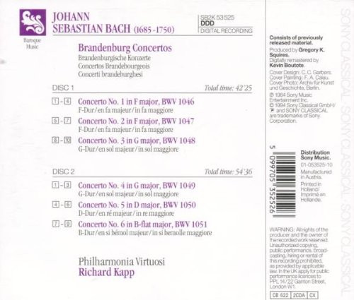 Johann Sebastian Bach By Philharmonia Virtuosi, Richard Kapp - Brandenburg Concertos (2xCD) (Near Mint (NM or M-)) - Image 2
