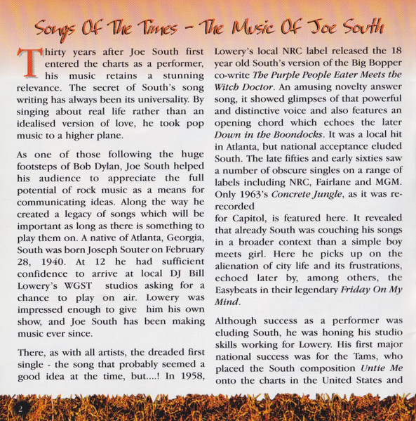 Joe South - Anthology (A Mirror Of His Mind: Hits And Highlights 1968-1975) (CD, Comp) (Mint (M)) - Image 5