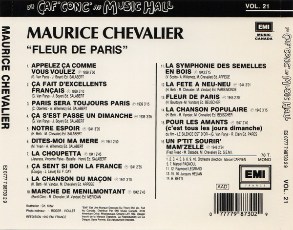 Maurice Chevalier - Fleur De Paris - Du Caf' Conc Au Music Hall (CD, Comp, Mono) (Near Mint (NM or M-)) - Image 2
