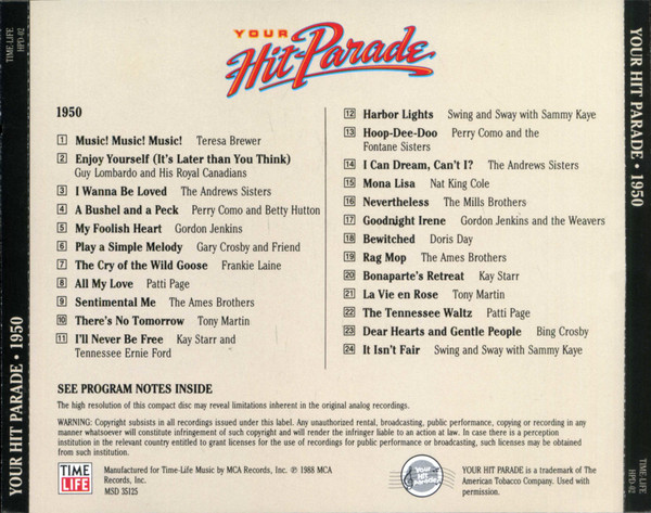 Various - Your Hit Parade 1950 (CD, Comp, RM) (Near Mint (NM or M-)) - Image 2