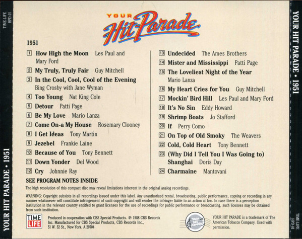 Various - Your Hit Parade 1951 (CD, Comp, RM) (Near Mint (NM or M-)) - Image 2