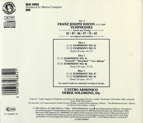 Joseph Haydn – L'Estro Armonico, Derek Solomons - Vol. 9 · Symphonies 42 · 45 · 46 · 47 · 51 · 65 (3xCD) (Near Mint (NM or M-)) - Image 4