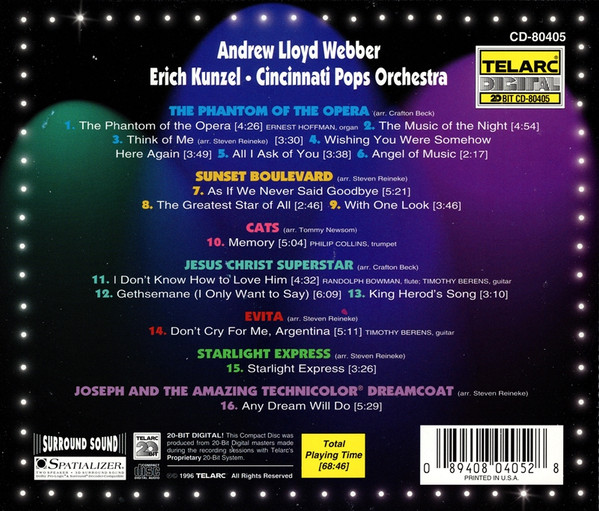 Andrew Lloyd Webber, Erich Kunzel, Cincinnati Pops Orchestra - Andrew Lloyd Webber (CD, Album, 20 ) (Near Mint (NM or M-)) - Image 2