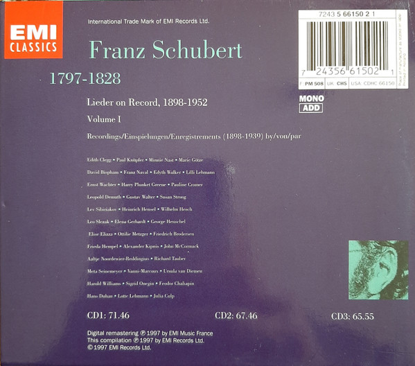 Franz Schubert - Schubert Lieder On Record 1898-1952 Volume I, 1898-1939 (3xCD, Comp, Mono, Box) (Near Mint (NM or M-)) - Image 2