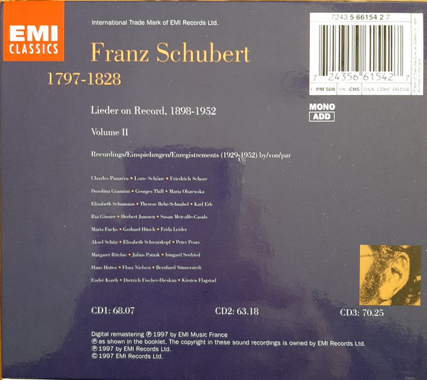 Franz Schubert - Schubert Lieder On Record 1898-1952, Volume Ii, 1929-1952 (3xCD, Mono, Box) (Near Mint (NM or M-)) - Image 2