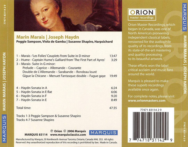 Marin Marais, Joseph Haydn, Peggy Sampson, Susanne Shapiro - Suites And Sonatas (CD, Album, RE, RM) (Near Mint (NM or M-)) - Image 2