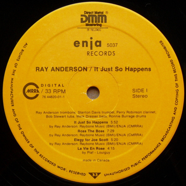 Ray Anderson - It Just So Happens (LP, Album, Sec) (Very Good Plus (VG+)) - Image 3