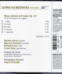 Alternative view of Ludwig van Beethoven, Martina Arroyo, Maureen Forrester, Cesare Siepi, Singing City Choir Of Philadelphia, The Philadelphia Orchestra, Eugene Ormandy - Missa Solemnis (CD, Album, RE, RM) (Near Mint (NM or M-))