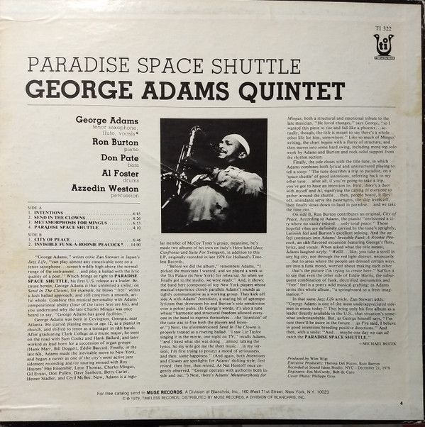 George Adams Quintet - Paradise Space Shuttle (LP, Album) (Very Good Plus (VG+)) - Image 2
